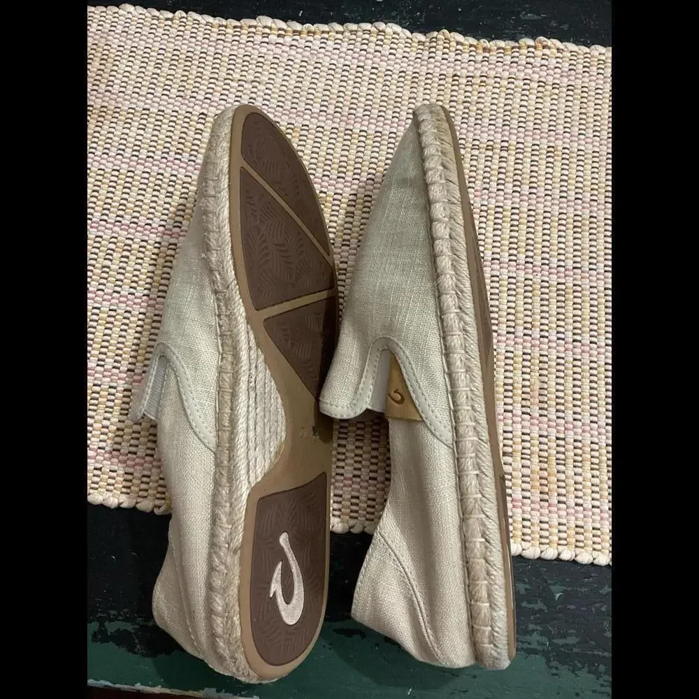 Olukai Kaula Pa’a Kapa Women’s Espadrilles Linen Slip ons Size 9